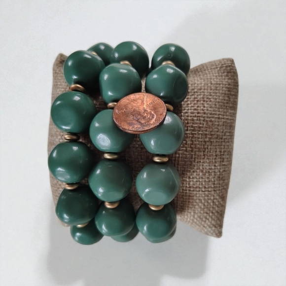 New! Chunky Beaded Stretch Bracelet Set (3) – Green Statement Jewelry - Picture 5 of 8